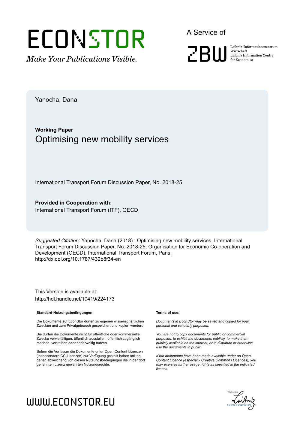 Optimising New Mobility Services
