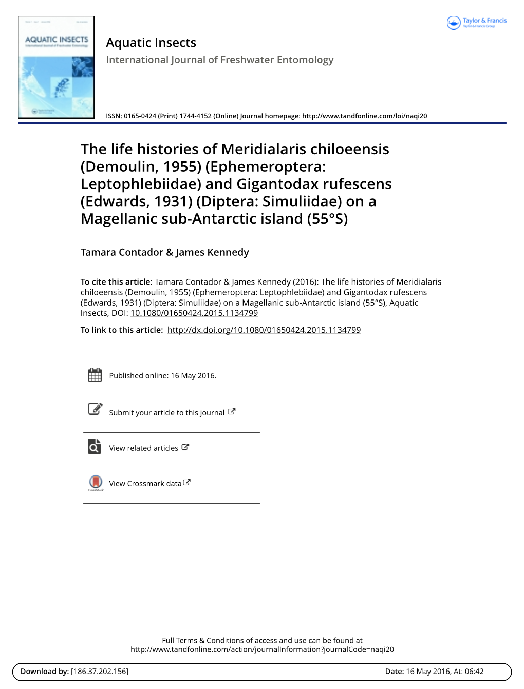 The Life Histories of Meridialaris Chiloeensis