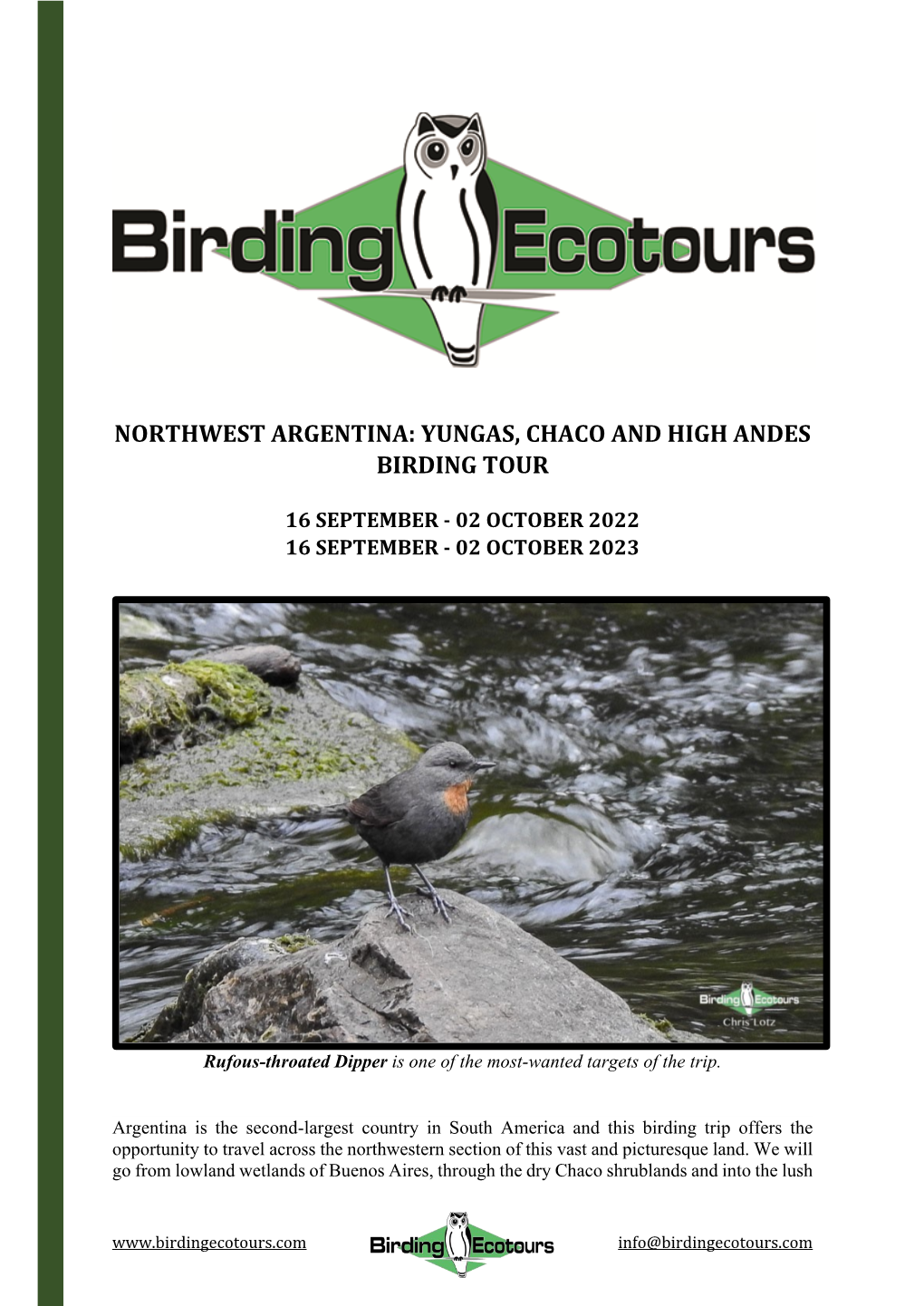 Northwest Argentina: Yungas, Chaco and High Andes Birding Tour
