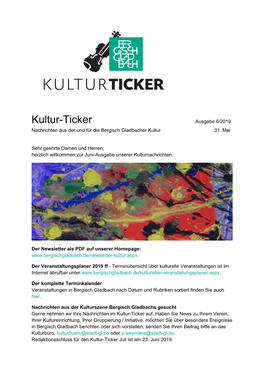 Kultur-Ticker Ausgabe 6/2019 Nachrichten Aus Der Und Für Die Bergisch Gladbacher Kultur 31