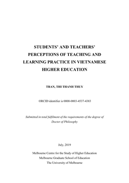 Students' and Teachers' Perceptions of Teaching and Learning Practice in Vietnamese Higher Education