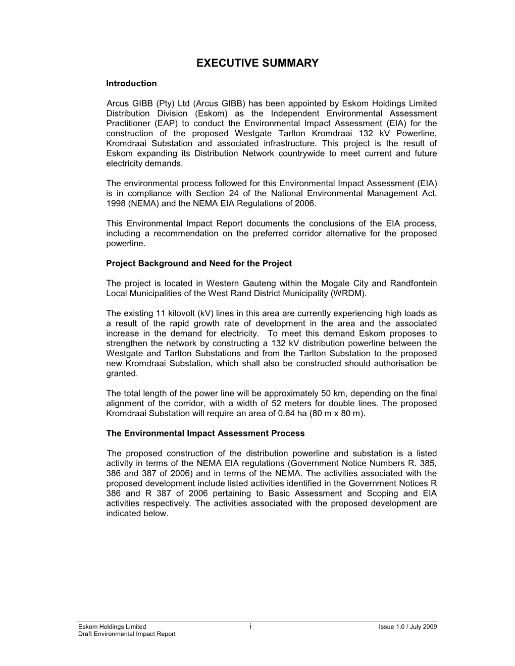 Draft Environmental Impact Report Number and Date Description of Each Listed Activity: of the Relevant Government Notice: R