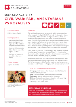 Civil War: Parliamentarians Vs Royalists (KS2-KS3)