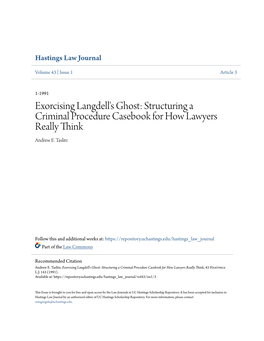 Exorcising Langdell's Ghost: Structuring a Criminal Procedure Casebook for How Lawyers Really Think Andrew E
