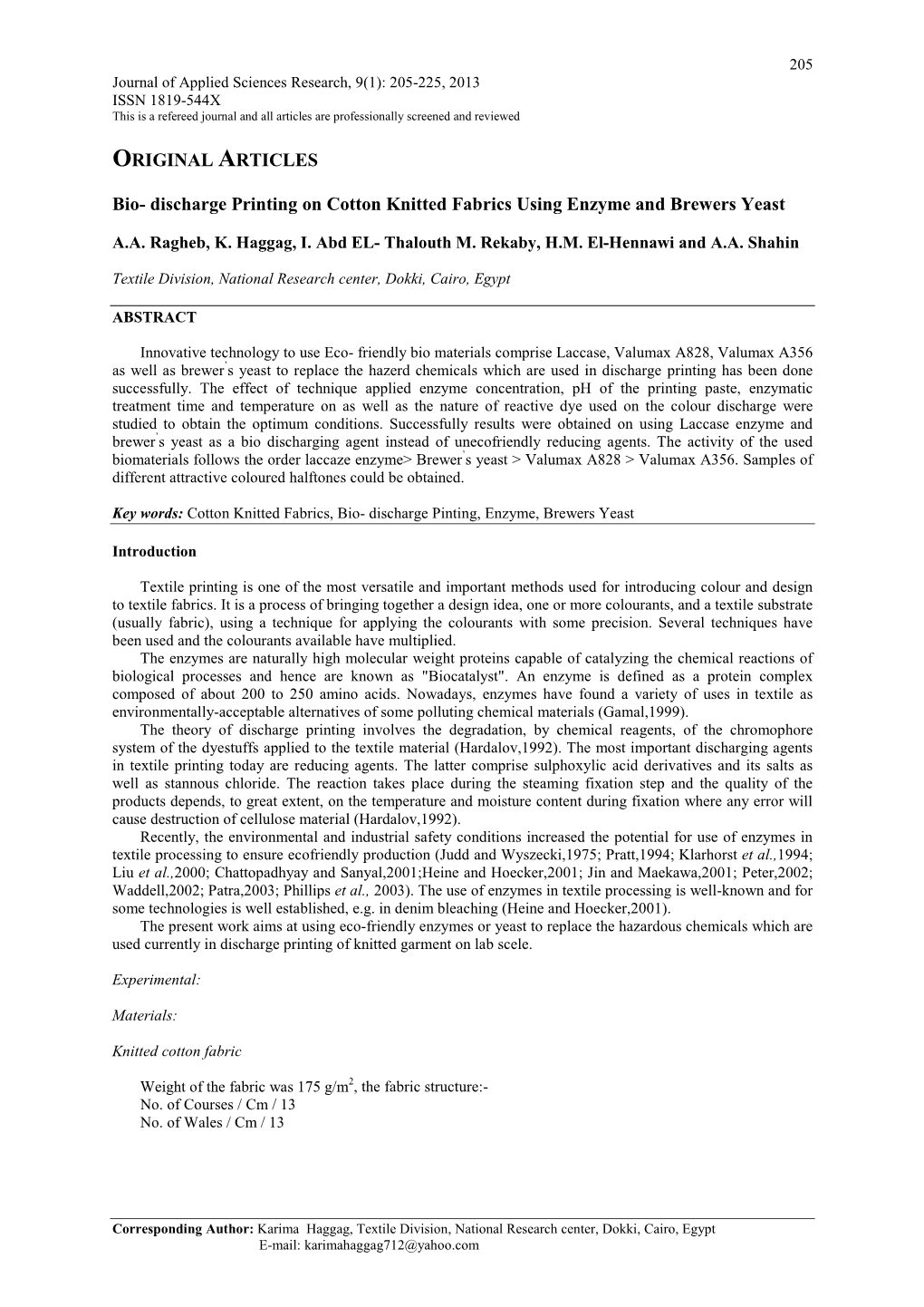 Discharge Printing on Cotton Knitted Fabrics Using Enzyme and Brewers Yeast