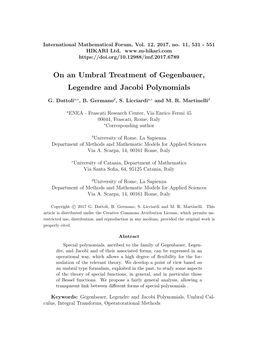 On an Umbral Treatment of Gegenbauer, Legendre and Jacobi Polynomials
