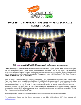 Dnce Set to Perform at the 2016 Nickelodeon's Kids