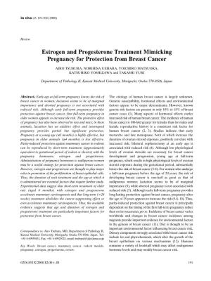 Estrogen and Progesterone Treatment Mimicking Pregnancy for Protection from Breast Cancer