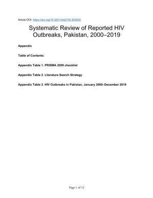 Systematic Review of Reported HIV Outbreaks, Pakistan, 2000–2019