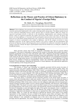 Reflections on the Theory and Practice of Citizen Diplomacy in the Conduct of Nigeria’S Foreign Policy