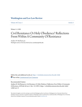 Civil Resistance Or Holy Obedience? Reflections from Within a Community of Resistance Andrew W