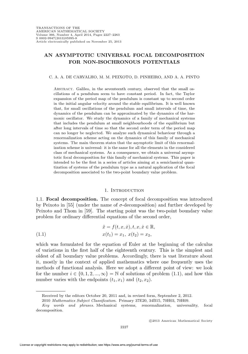 An Asymptotic Universal Focal Decomposition for Non-Isochronous Potentials