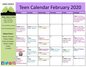 Teen Calendar February 2020
