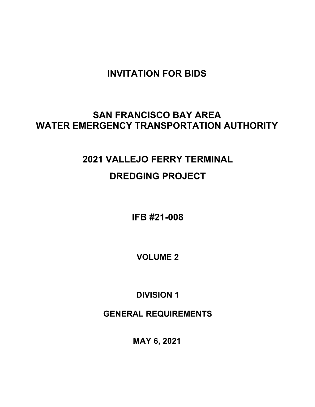 Invitation for Bids San Francisco Bay Area Water