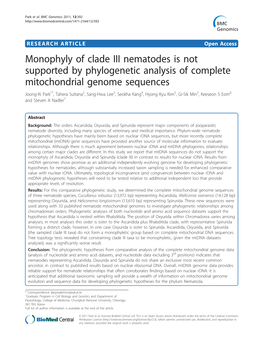 Monophyly of Clade III Nematodes Is Not Supported by Phylogenetic