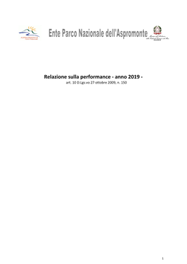 Relazione Sulla Performance - Anno 2019 - Art