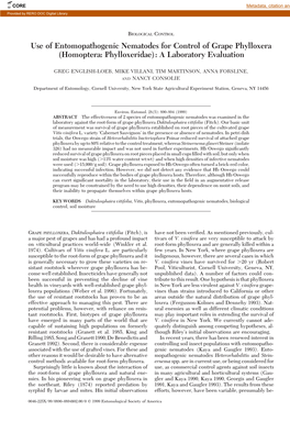 Use of Entomopathogenic Nematodes for Control of Grape Phylloxera (Homoptera: Phylloxeridae): a Laboratory Evaluation