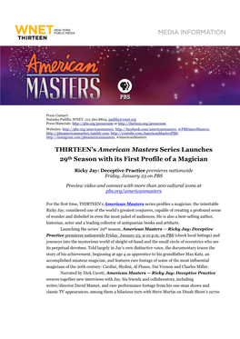 THIRTEEN's American Masters Series Launches 29Th Season with Its First