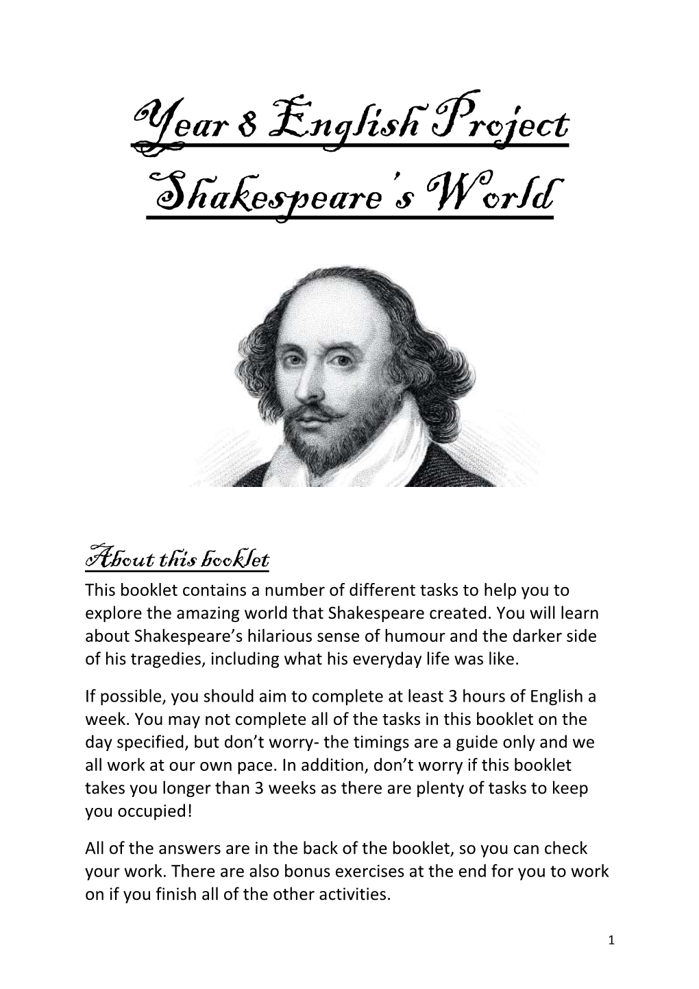 Year 8 English Project Shakespeare's World