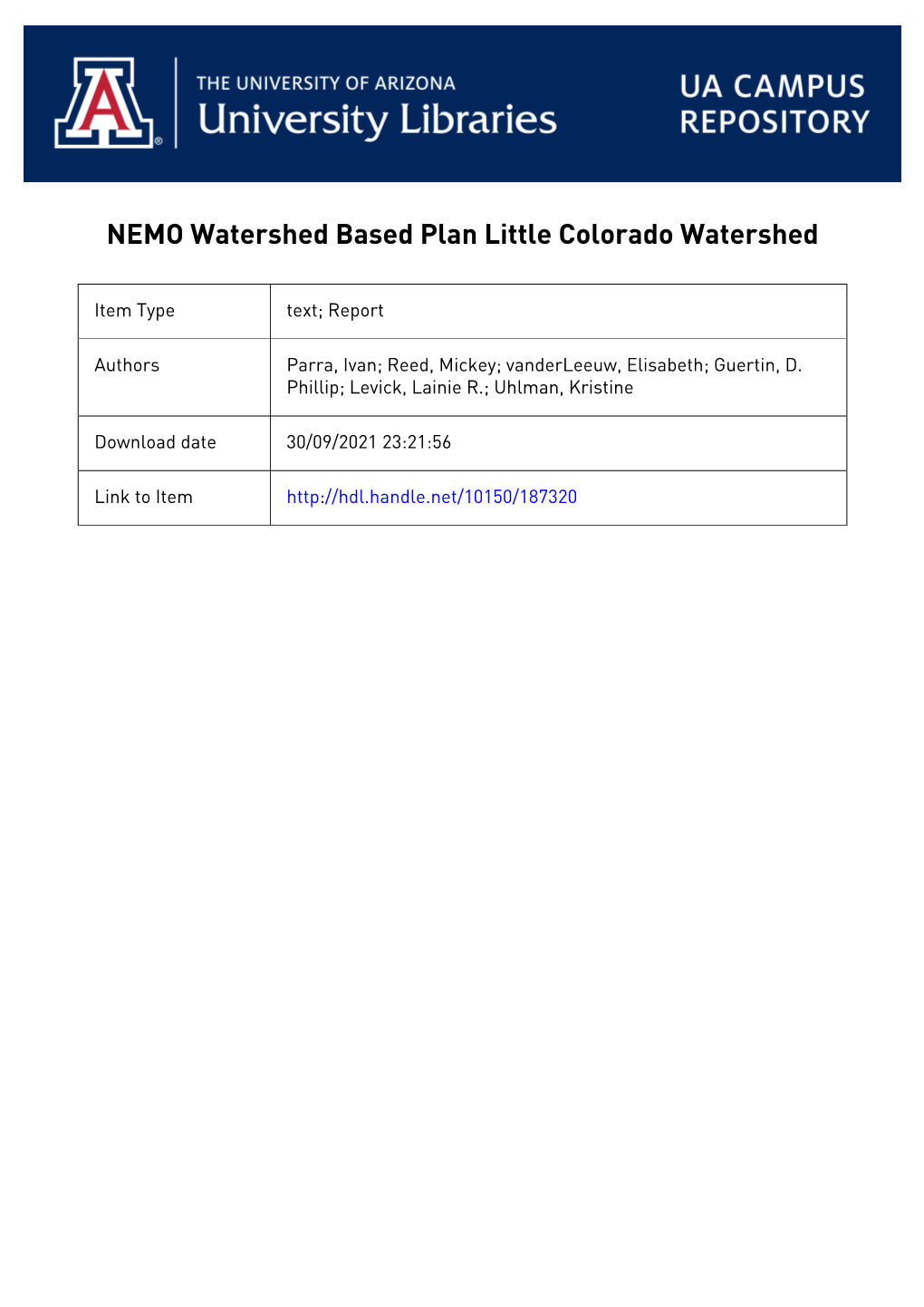 NEMO Watershed Based Plan Little Colorado Watershed