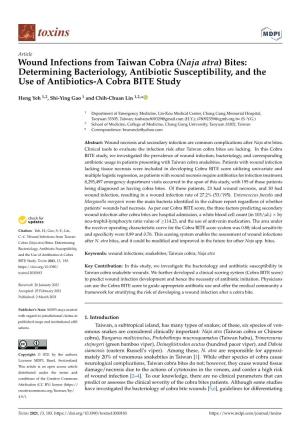 Naja Atra) Bites: Determining Bacteriology, Antibiotic Susceptibility, and the Use of Antibiotics-A Cobra BITE Study