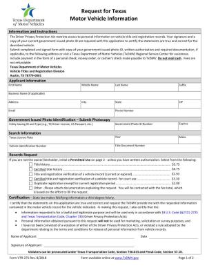 Request for Texas Motor Vehicle Information (Form VTR-275)