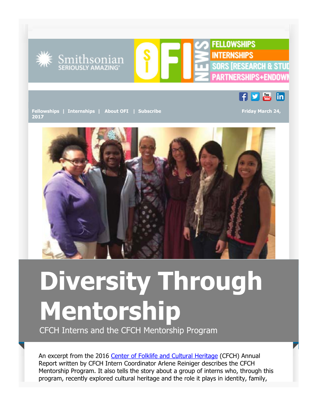 Diversity Through Mentorship CFCH Interns and the CFCH Mentorship Program