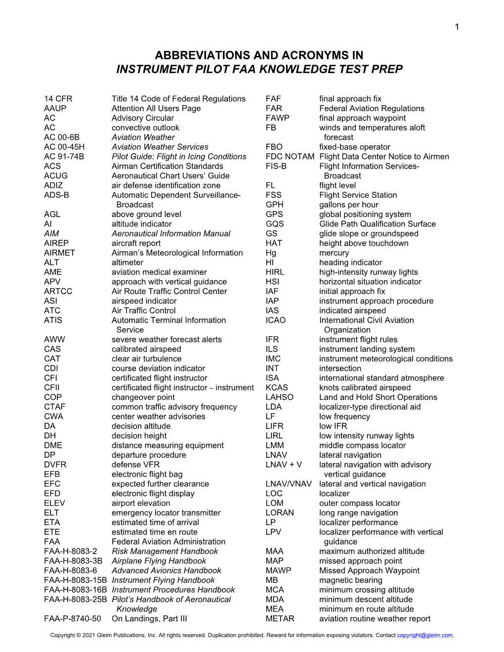 Abbreviations and Acronyms in Instrument Pilot Faa Knowledge Test Prep