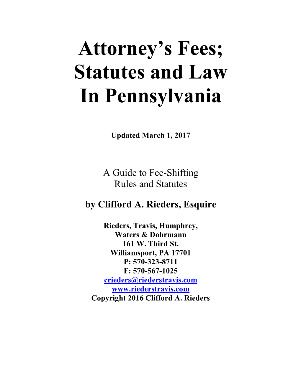 Attorney's Fees; Statutes and Law in Pennsylvania