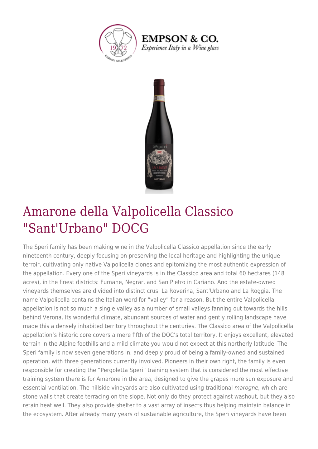 Amarone Della Valpolicella Classico "Sant'urbano" DOCG