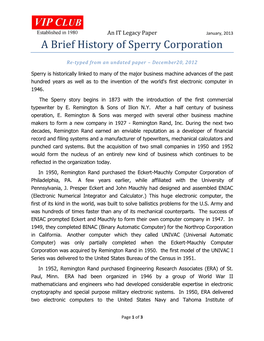 A Brief History of Sperry Corporation
