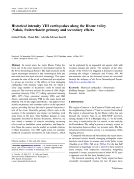 Historical Intensity VIII Earthquakes Along the Rhone Valley (Valais, Switzerland): Primary and Secondary Effects
