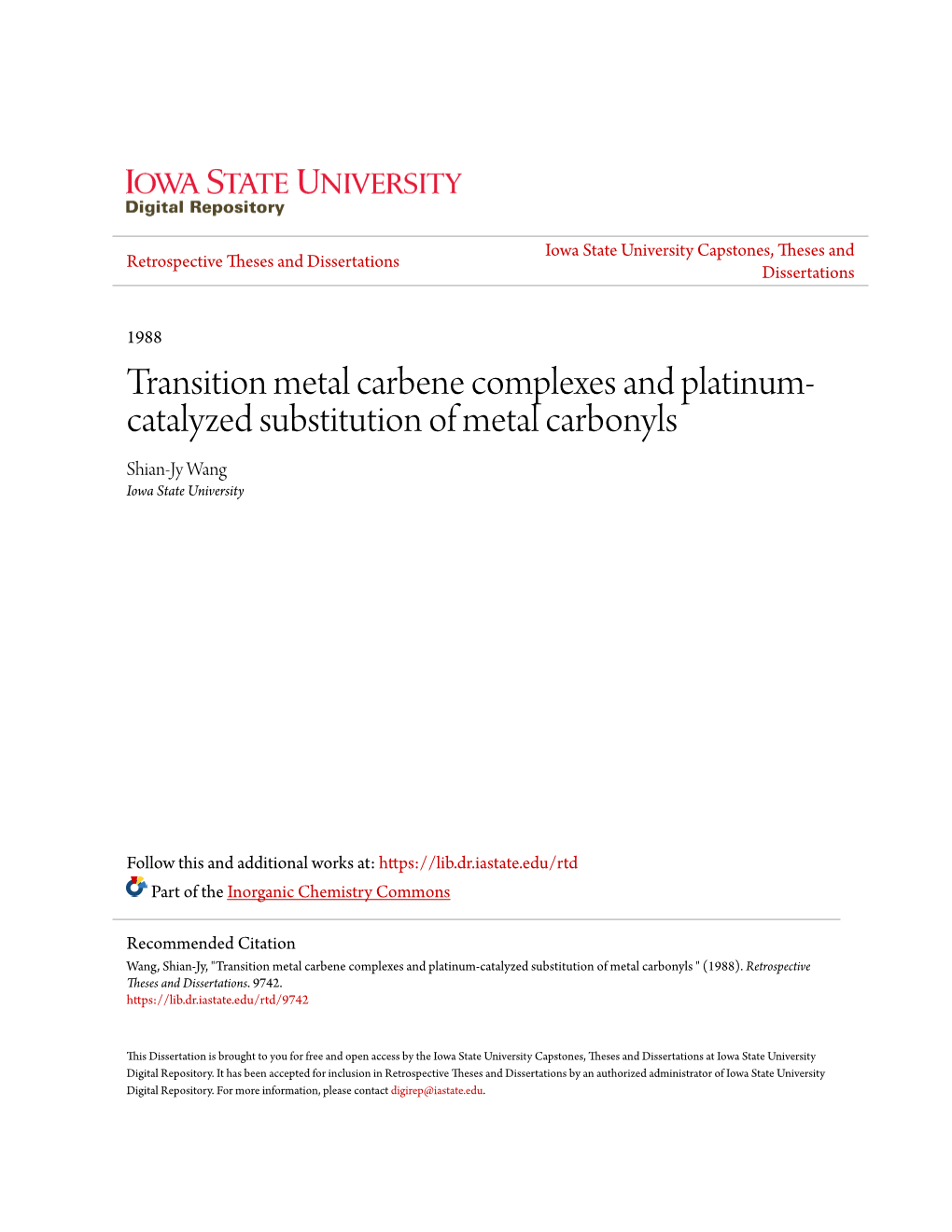 Transition Metal Carbene Complexes and Platinum-Catalyzed Substitution of Metal Carbonyls 