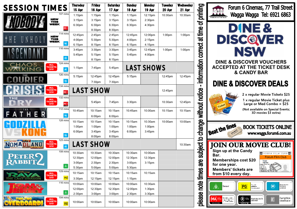 Dine & Discover Vouchers Accepted at the Ticket Desk