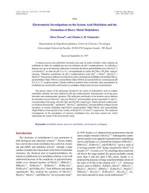 Electrometric Investigations on the System Acid-Molybdate and the Formation of Heavy Metal Molybdates Introduction