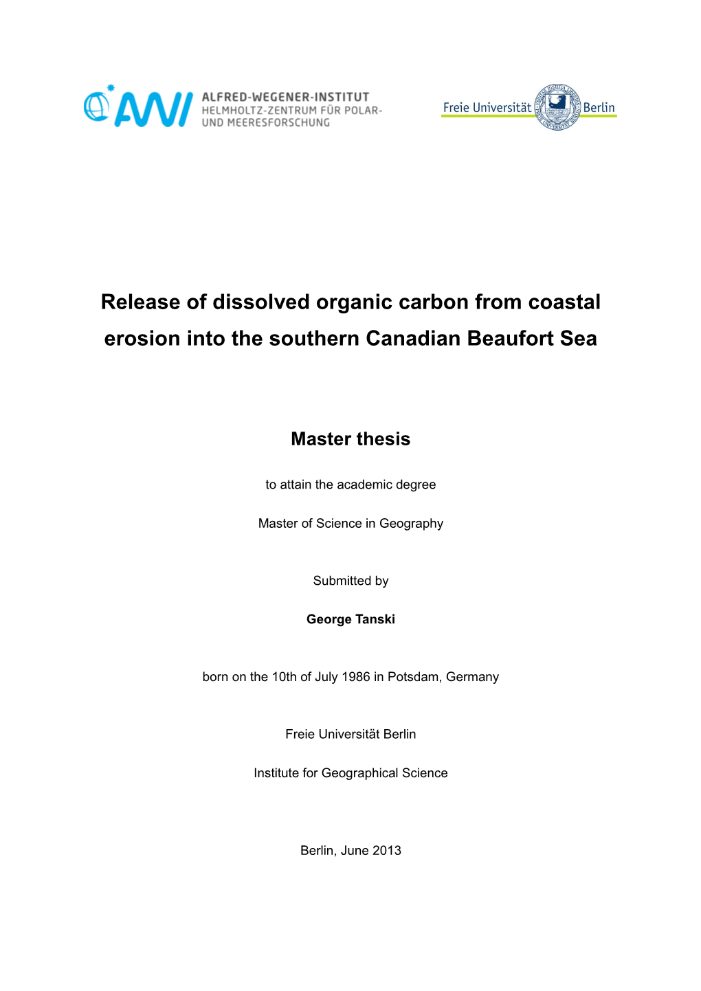 Release of Dissolved Organic Carbon from Coastal Erosion Into The