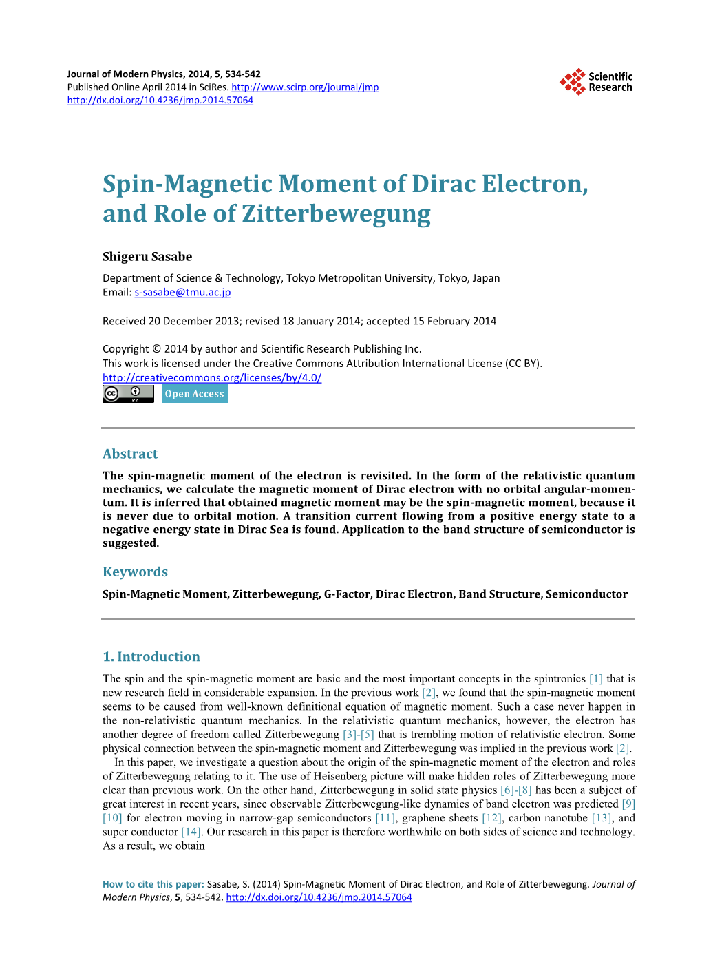 Spin-Magnetic Moment of Dirac Electron, and Role of Zitterbewegung