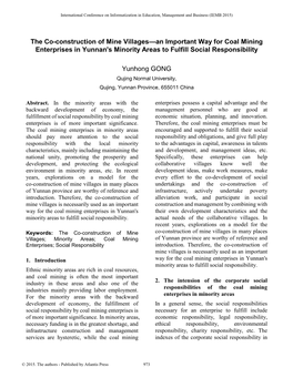 The Co-Construction of Mine Villages—An Important Way for Coal Mining Enterprises in Yunnan's Minority Areas to Fulfill Social Responsibility