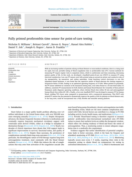 Fully Printed Prothrombin Time Sensor for Point-Of-Care Testing