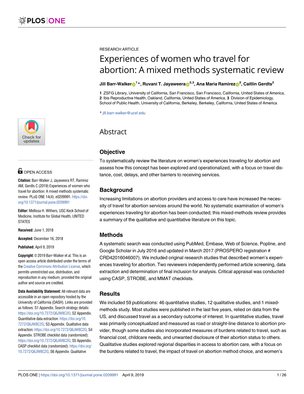 Experiences of Women Who Travel for Abortion: a Mixed Methods Systematic Review
