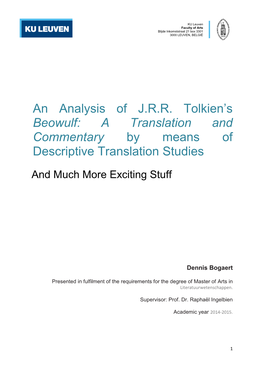 An Analysis of J.R.R. Tolkien's Beowulf: a Translation And