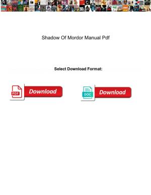 Shadow of Mordor Manual Pdf