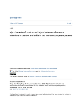 Mycobacterium Fortuitum and Mycobacterium Abscessus Infections in the Foot and Ankle in Two Immunocompetent Patients