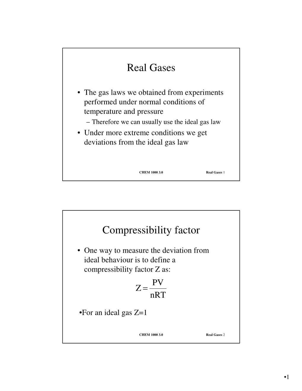 Real Gases Compressibility Factor