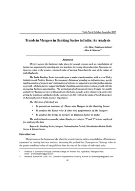 Trends in Mergers in Banking Sector in India: an Analysis