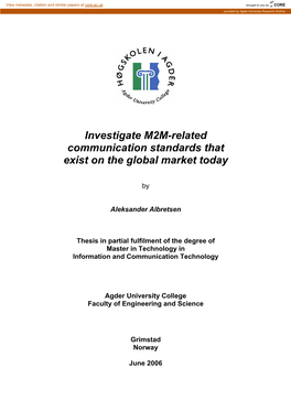 Investigate M2M-Related Communication Standards That Exist on the Global Market Today