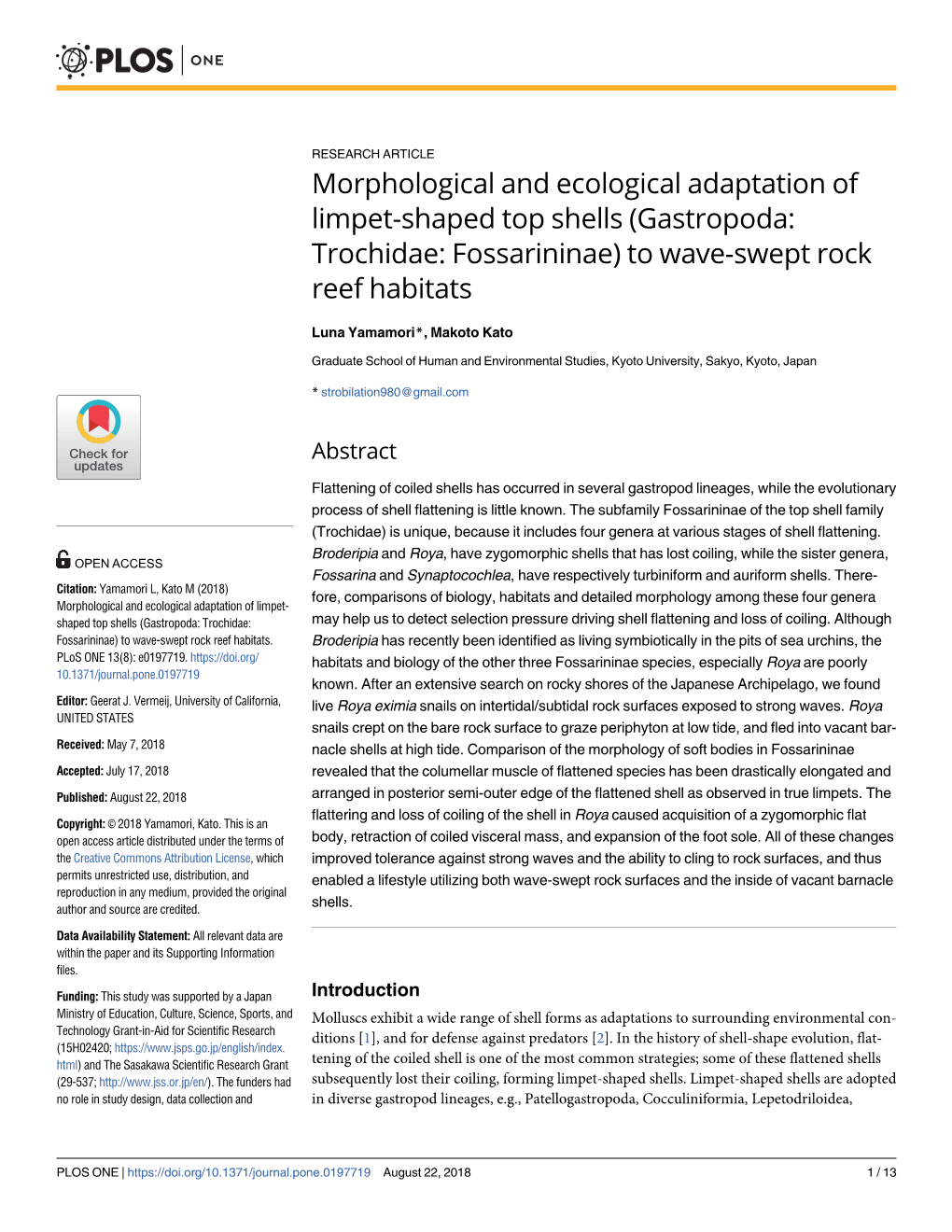 Morphological and Ecological Adaptation of Limpet-Shaped Top Shells (Gastropoda: Trochidae: Fossarininae) to Wave-Swept Rock Reef Habitats