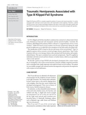 Traumatic Hemiparesis Associated with Type III Klippel-Feil Syndrome