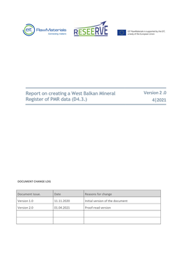 Report on Creating a West Balkan Mineral Register of PMR Data (D4.3