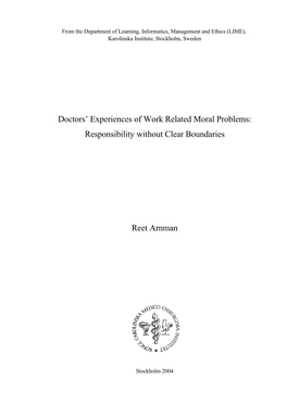 Doctors' Experiences of Work Related Moral Problems